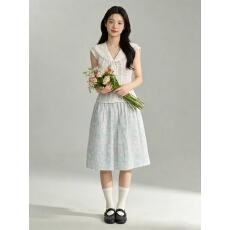 批发法式甜美风波点海军领娃娃衬衫上衣女夏季减龄碎花半身裙两件<b class='q'>套装</b>