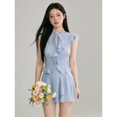 批发千金名媛风<b class='q'>套装</b>女夏季绝美漂亮飞飞袖衬衫上衣不规则短裙子两件套