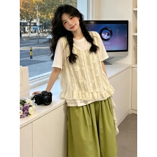 批发森系穿搭女装<b class='q'>夏</b>季2026新款设计感蝴蝶无袖马甲叠穿打底T恤两件套