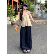 批发法式辣妹<b class='q'>套装</b>女夏季新款镂空吊带背心垂感阔腿裤两件套设计感小众