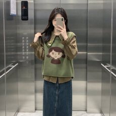 批发卡通可爱风针织马甲背心娃娃领衬衫套装女秋冬季减龄百搭两件套