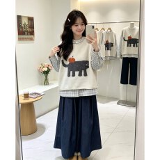 批发秋季马甲叠穿两件套日式卡通针织毛衣背心格纹衬衫学院风套装女装