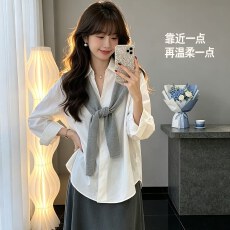 批发韩系一整套ootd穿搭女春秋新款针织披肩叠穿衬衫半身裙子三件套装