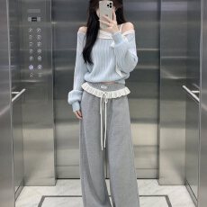 批发两件套装<b class='q'>女</b>韩系甜美斜肩蝴蝶结衬衫搭配高腰阔腿长裤秋冬新款气质