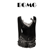 批发纯欲小猫早秋小众设计感纯欲风辣妹<b class='q'>背心</b>开衫上衣+半身短裙套装女