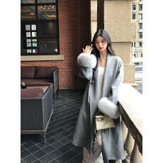 批发高级感灰色双面羊绒羊毛大衣女2026秋冬新款浴袍款<b class='q'>狐狸毛</b>毛呢外套