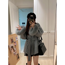 批发名媛绵羊毛双面尼大衣外套女<b class='q'>狐狸毛</b>冬季大衣系带宽松显瘦
