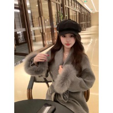 批发<b class='q'>狐狸毛</b>双面羊绒呢子大衣女2026秋冬新款韩系小个子羊毛呢外套