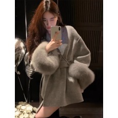 批发2026秋冬季新款<b class='q'>狐狸毛</b>袖口双面羊绒大衣女小个子羊毛呢外套
