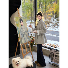 批发短款灰色双面羊绒毛呢子大衣外套女2025年秋冬季新款赫本风小个子