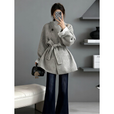 批发冬装搭配一整套大码胖mm黑色毛呢外套微喇裤韩系高级感休闲套装女