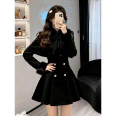 批发高级感轻奢<b class='q'>名媛</b>巨好看小香风黑色斗篷式毛呢外套女2025秋冬季新款