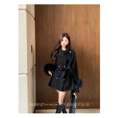 批发狐狸毛<b class='q'>双面</b><b class='q'>羊绒</b><b class='q'>大衣</b>女2025冬季新款围脖领小个子短款毛呢外套