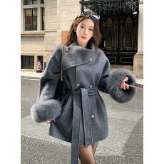 批发韩版小众气质翻领外套秋冬复古温柔风<b class='q'>宽松</b>慵懒风中长款收腰大衣女