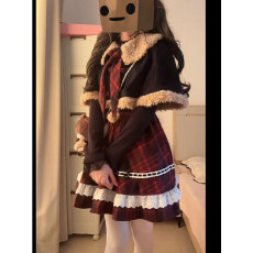 批发学院风复古格纹斗篷外套女秋冬假两件叠穿<b class='q'>连衣裙</b><b class='q'>收腰</b>显瘦两件套