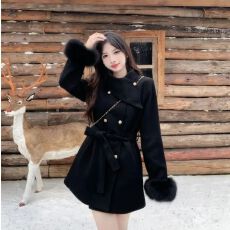 批发韩系千金围脖<b class='q'>双面</b><b class='q'>羊绒</b><b class='q'>大衣</b>狐狸毛袖口斗篷毛呢外套女腰带25秋冬新