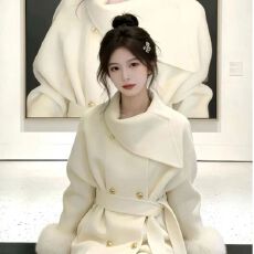 批发高级感千金狐狸毛<b class='q'>双面</b><b class='q'>羊绒</b><b class='q'>大衣</b>女2025冬季新款小个子短款毛呢外套