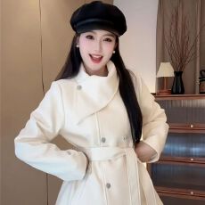 批发狐狸毛双面羊绒大衣女2025冬季新款富家千金风收腰毛呢外套小个子