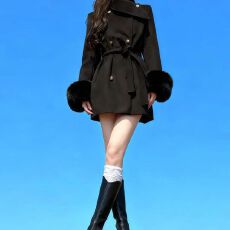 批发2025冬季狐狸毛双面羊绒大衣女新款富家千金风收腰毛呢外套小个子