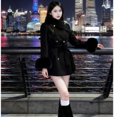 批发狐狸毛<b class='q'>双面</b><b class='q'>羊绒</b><b class='q'>大衣</b>女2025冬季新款围脖领小个子短款毛呢外套