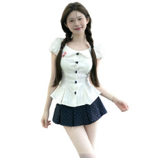 批发甜妹风白色蕾丝娃娃领短袖<b class='q'>衬衫</b>女2026年夏季新款巨好看不撞款穿搭