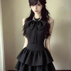 批发甜美波点气质无袖vintage连衣裙<b class='q'>夏</b>季复古蝴蝶结显瘦裙子约会短裙