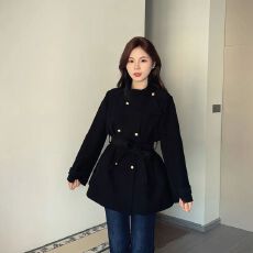批发黑色风衣裙外套女围脖秋季网红爆款小个子韩系中短款大衣