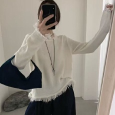 批发灰色流苏毛衣女秋冬季2025新款<b class='q'>大码</b>宽松慵懒风设计感小众针织上衣