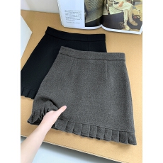 批发A字百搭花边毛呢短裙<b class='q'>女</b>2025秋冬季新品高腰显瘦包臀裙灰色<b class='q'>半身裙</b>