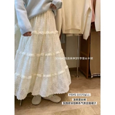 批发加绒加厚韩系杏色温柔甜美芭蕾风<b class='q'>蕾丝</b>拼接花边蛋糕半身裙a字长裙