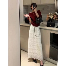 批发加绒加厚气质加厚<b class='q'>蕾丝</b>半身裙女2025年秋冬季新款松紧腰a字裙长裙