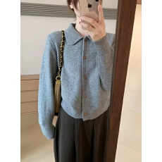 批发简约风娃娃领浣熊毛衣开衫2025秋季新款<b class='q'>韩版</b>翻领显瘦上衣针织衫女