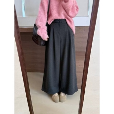 批发高级感呢料松紧腰直筒毛呢裤2025冬季新款韩版宽松显瘦百搭长裤女