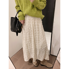 批发温柔风复古立体提花丝绒钩花半身裙中长款a字长裙松紧腰显瘦遮胯