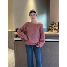 批发纯欲性感露肩长袖针织衫女冬季新款小众设计感套头百搭小个子上衣