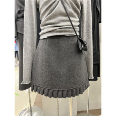 批发已出大货韩国东大门女装2025新款复古毛呢<b class='q'>半身裙</b>女设计感百褶短裙