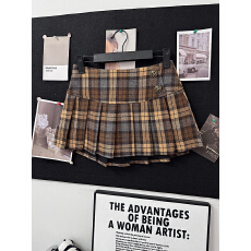 批发已出大货 学院美式学院风格子加厚毛呢半身裙女秋冬A字裙裤不走光