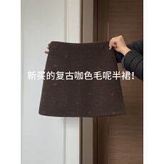 批发已出大货 韩版复古百搭咖色毛呢A字半身裙女高腰显瘦气质短裙通勤