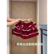 批发已出大货 甜美红色蛋糕裙<b class='q'>女</b>高腰蝴蝶结花边<b class='q'>半身裙</b>显瘦百搭短裙