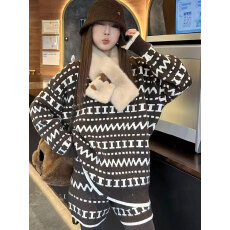 批发韩系复古提花费尔岛圣诞毛衣套装女秋冬宽松慵懒针织衫<b class='q'>短裤</b>两件套