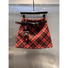 批发已出大货 圣诞氛围感红色格纹毛呢半身裙女2025冬季气质A字短裙