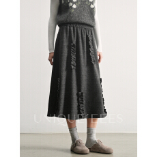 批发已出大货立体木耳边<b class='q'>半身裙</b><b class='q'>女</b>秋冬毛呢加绒加厚百搭设计a字中长<b class='q'>裙</b>