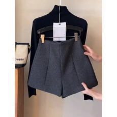 批发已出大货 2025冬季毛呢短裤高腰直筒阔腿裤A字版修身显瘦加厚呢子