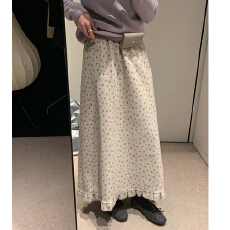 批发已出大货 复古碎花毛呢<b class='q'>半身裙</b>女中长款高腰显瘦<b class='q'>荷叶边</b>A字裙子