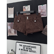 批发已出大货 性感甜辣修身复古质感纽扣腰头美式辣妹灯芯绒短裤女