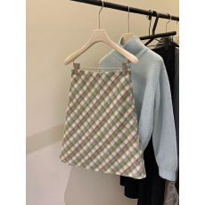 批发已出大货 小清新彩格毛呢半身裙<b class='q'>秋</b>冬新款ins百搭高腰显瘦A字中裙