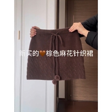 批发已出大货 复古麻花针织半身裙女高腰抽绳短裙显瘦<b class='q'>百搭</b>咖色A字裙