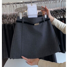 批发已出大货 2025<b class='q'>秋</b>冬款毛呢短裙百搭显瘦高腰A字裙气质配腰带半身裙