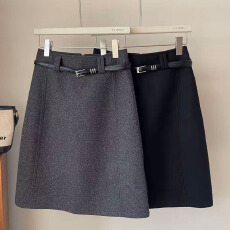 批发已出大货 毛呢五分裙女2025<b class='q'>秋</b>冬新款后开叉半身裙A字直筒时尚中裙