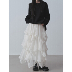 批发已出大货 设计感不规则蓬蓬裙蛋糕网纱A字中长款半身裙木耳边裙子
